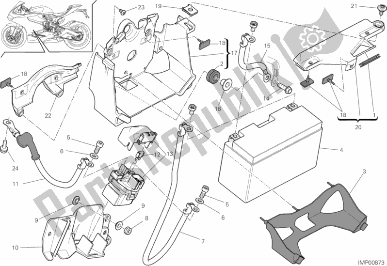 All parts for the Battery Holder of the Ducati Superbike 959 Panigale ABS USA 2019